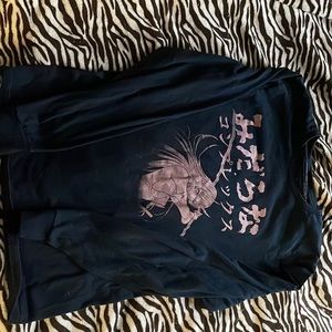 Size small, anime shirt, long sleeved, black or navy blue color